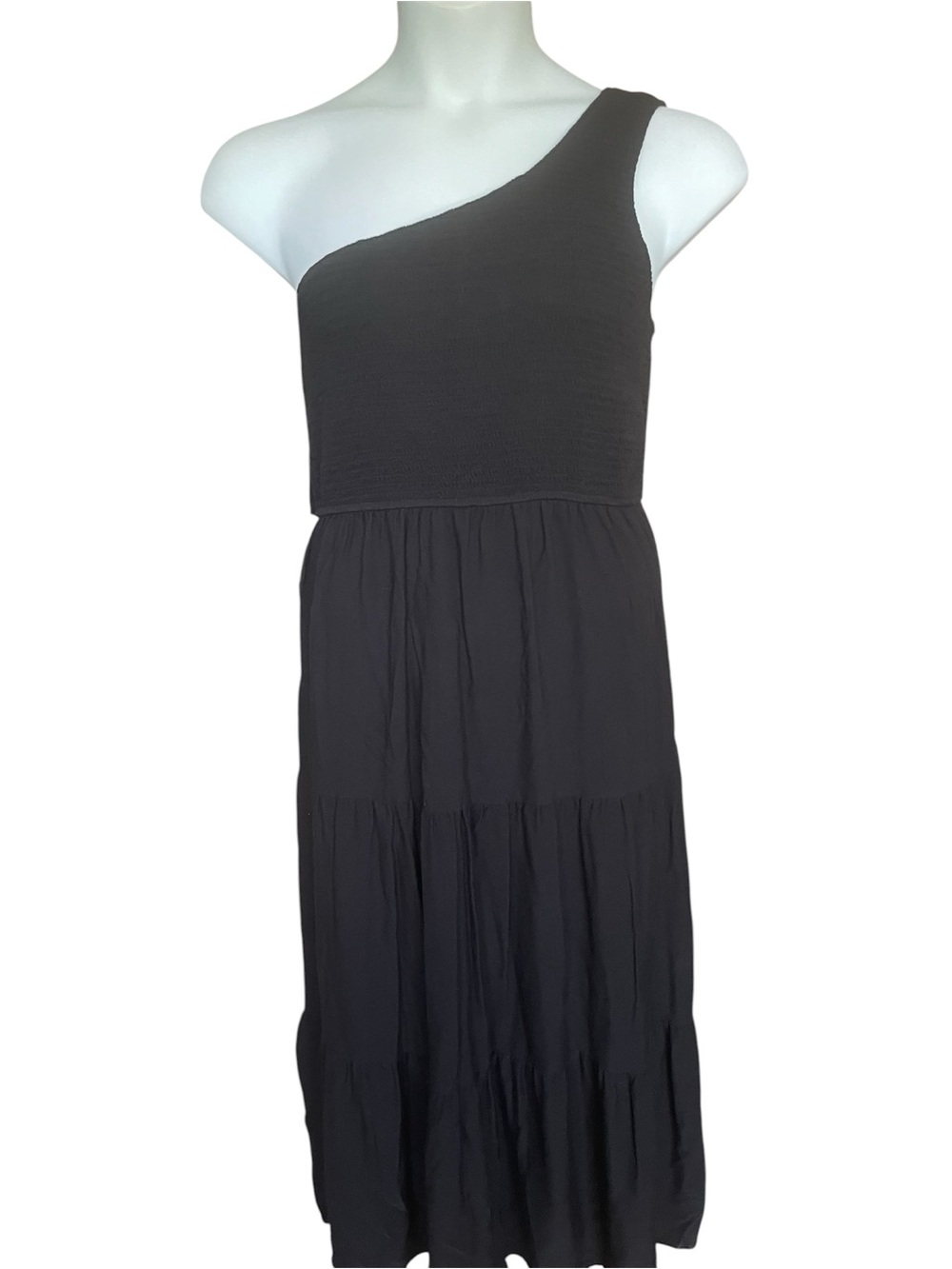 One-Shoulder Black Tiered Maxi Dress Gauze